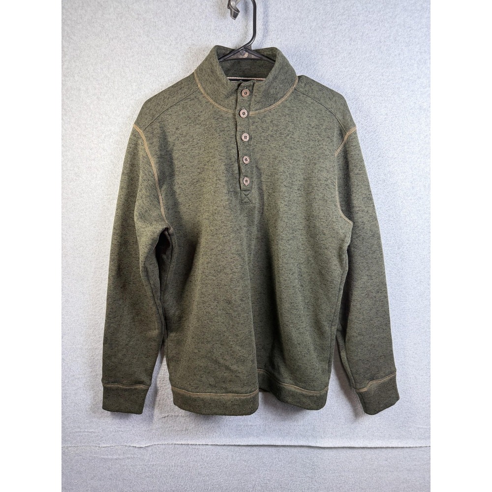 Weatherproof Vintage Sweater Mens Medium Green Mock Neck Henley Fleece Lined
